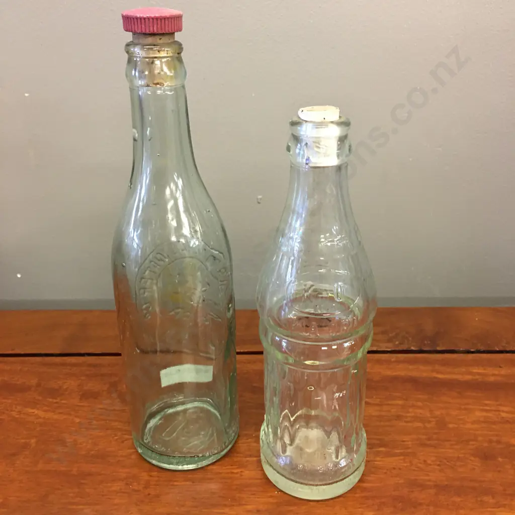 Kia-Ora Mineral Water Co Auckland Embossed Glass Bottle, 22cm & Grey & Menzies Kia Ora Kola Crown Top Bottle, 19.5cm Image 1++